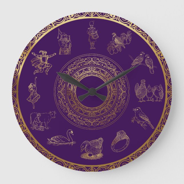 Grande Horloge Ronde Les douze jours de Noël violet (Recto)