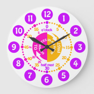 Grande Horloge Ronde Les filles apprennent à dire l'heure rose mauve ho