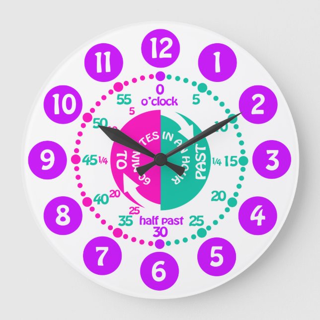 Grande Horloge Ronde Les filles apprennent à dire l'heure rose violet a (Recto)