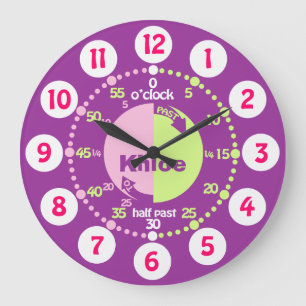 Grande Horloge Ronde Les filles apprennent à dire l'heure rose violet n
