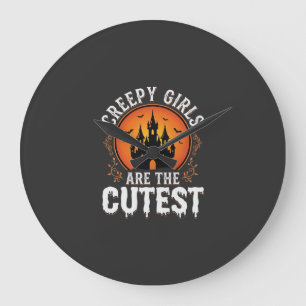 Grande Horloge Ronde Les Filles Flippantes Sont Le Design De Halloween 