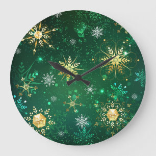 Grande Horloge Ronde Les flocons dorés de Noël sur l'Arrière - plan ver