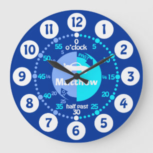 Grande Horloge Ronde Les garçons apprennent à dire à l'heure bleu nommé