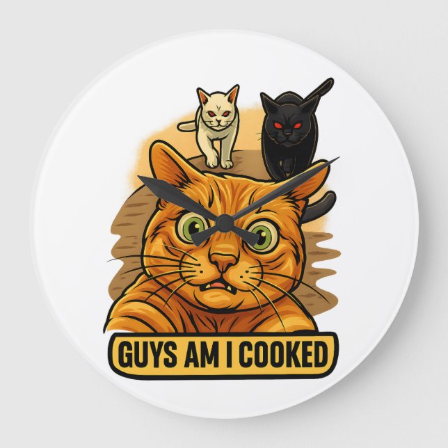 Grande Horloge Ronde Les gars, je suis cuit ? Mème de chat drôle, réact (Recto)
