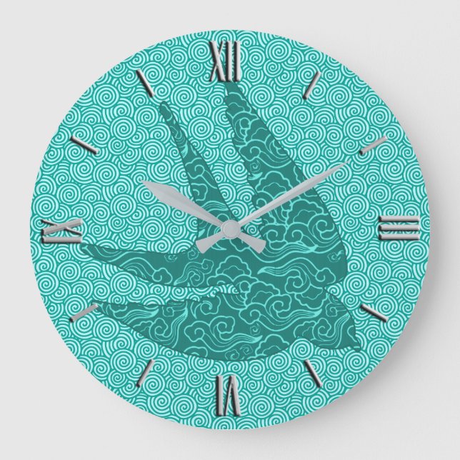 Grande Horloge Ronde Les Japonais avalent en vol, turquoise et Aqua (Recto)