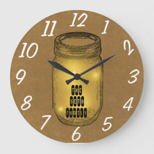Grande Horloge Ronde Les lucioles de Mason Jar