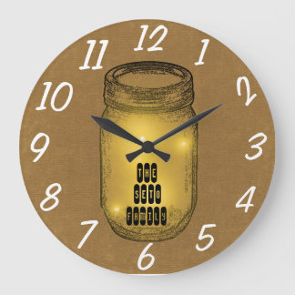 Grande Horloge Ronde Les lucioles de Mason Jar