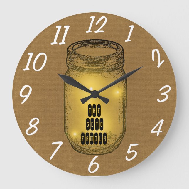 Grande Horloge Ronde Les lucioles de Mason Jar (Recto)