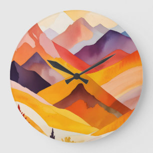 Grande Horloge Ronde Les montagnes d'automne chaudes