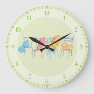 Grande Horloge Ronde Les ours bleus, roses, jaunes et Brown jouent