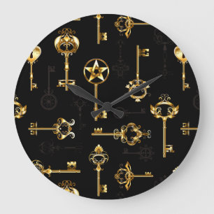 Grande Horloge Ronde Les Patters de Seamless avec Golden Keys