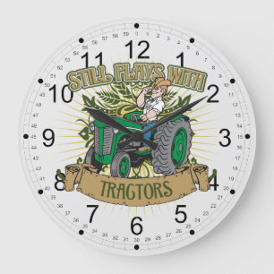 Grande Horloge Ronde Les Tractors verts