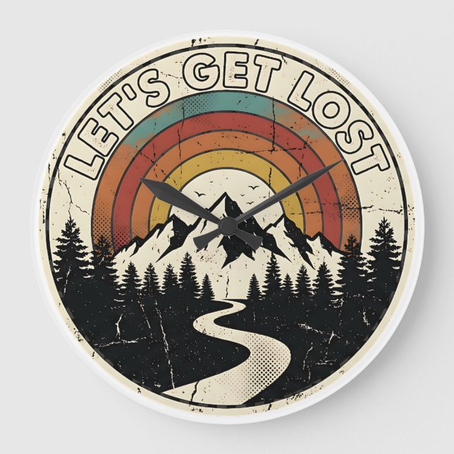 Grande Horloge Ronde Let’s Get Lost Retro Mountain Adventure Outdoor (Recto)