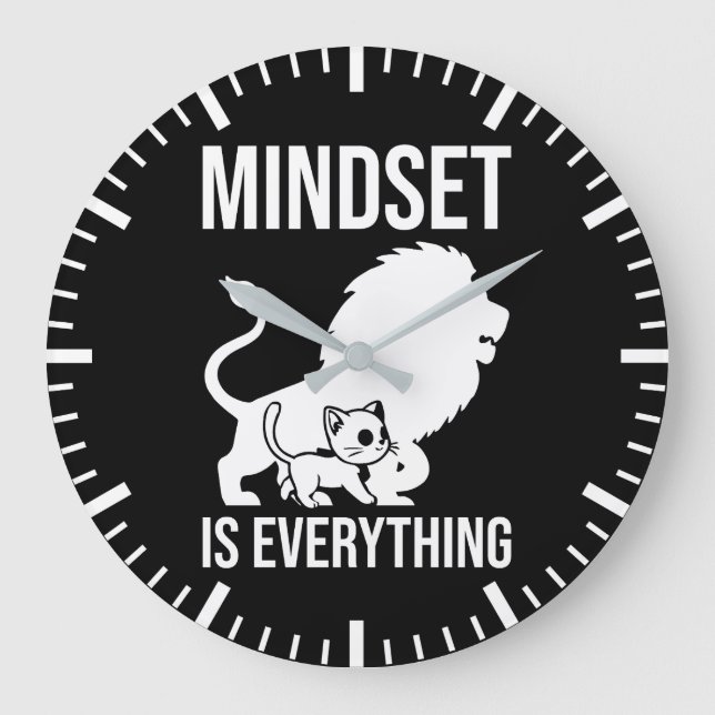 Grande Horloge Ronde L'état d'esprit est tout - Chat Lion Motivational (Recto)