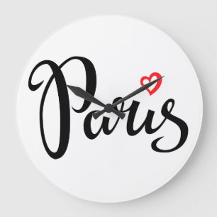 Grande Horloge Ronde Lettrage de brosse de Paris avec le coeur