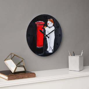 Grande Horloge Ronde Lettre de bonhomme de neige au Père Noël Peinture