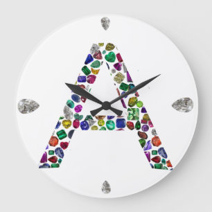 Grande Horloge Ronde Lettre initiale A avec Monogramme floral de pierre
