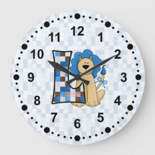 Grande Horloge Ronde LETTRE LEion BLEUE Kids Mongoram L