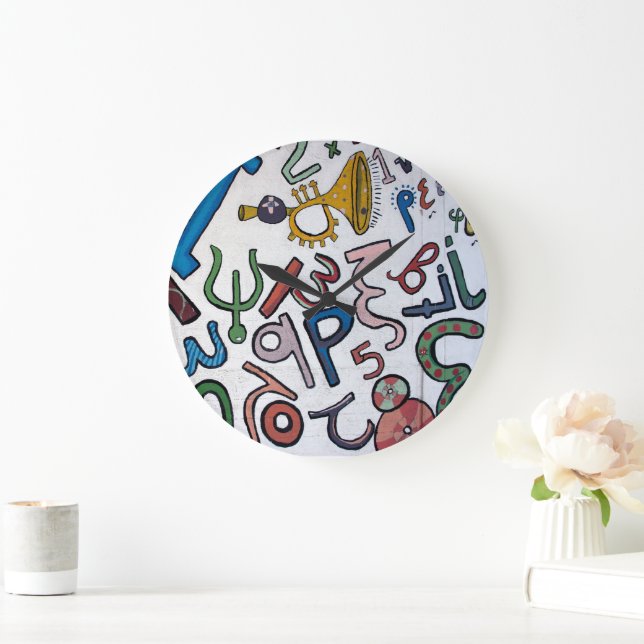 Grande Horloge Ronde Lettres grecques colorées (Maison)