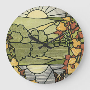 Grande Horloge Ronde Lever de soleil en verre souillé