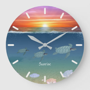Grande Horloge Ronde Lever de soleil, tortues de mer et perles
