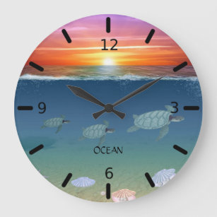 Grande Horloge Ronde Lever de soleil, tortues de mer et perles