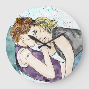 Grande Horloge Ronde LGBTQIA+ Femmes Kisser Aquarelle Art
