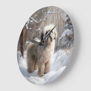Grande Horloge Ronde Lhassa Apso Laisse Neige Noël