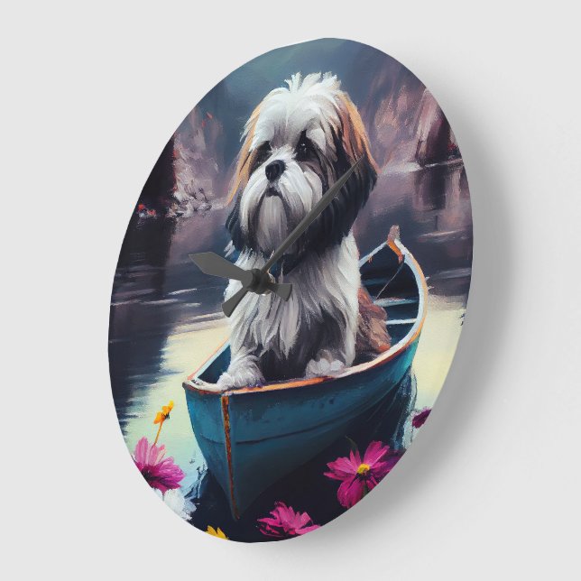 Grande Horloge Ronde Lhassa Apso sur une rame : une aventure Pittoresqu (Angle)