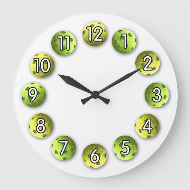 Grande Horloge Ronde L'heure du Pickleball - Vert/Blanc - (Recto)