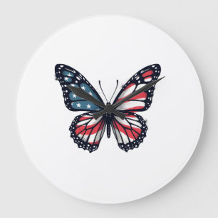 Grande Horloge Ronde Libellule Drapeau Américain Patriotique 4 Juillet