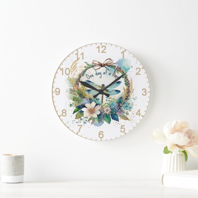 Grande Horloge Ronde libellule florale Un jour à la fois (Maison)