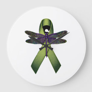 Grande Horloge Ronde Libellule Hippie Ruban Vert Cérébrale Paralysie Co