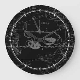 Grande Horloge Ronde Libra Constellation Hevelius 1690 Carte sur Noir