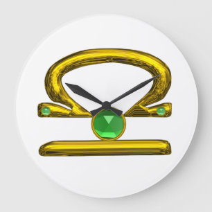 Grande Horloge Ronde LIBRA ZODIAC BIRTHDAY JEWEL Emerald,Gold ,white