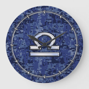 Grande Horloge Ronde Libra Zodiac Connexion Camouflage numérique bleu