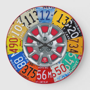 Grande Horloge Ronde License Plate Art Clock Vintage Numbers New V2