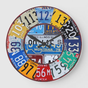 Grande Horloge Ronde License Plate Clock Vintage Numbers Car Tag Art 2