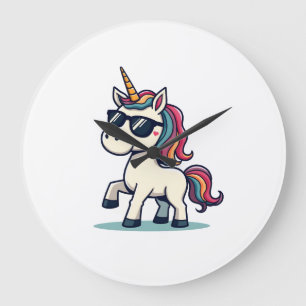 Grande Horloge Ronde Licorne Arc-en-Ciel de Cartoon Vintage Dabbing Vec