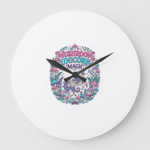Grande Horloge Ronde Licorne Champignon Licorne Magie Coloré POD Artwor