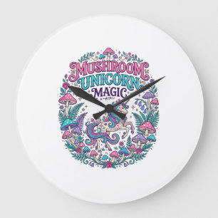 Grande Horloge Ronde Licorne Champignon Licorne Magie Coloré POD Artwor