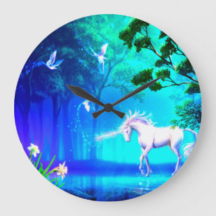 Grande Horloge Ronde Licorne dans le paradis