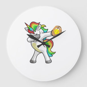Grande Horloge Ronde Licorne de Dabbing Joueuse de Softball Drôle de Da
