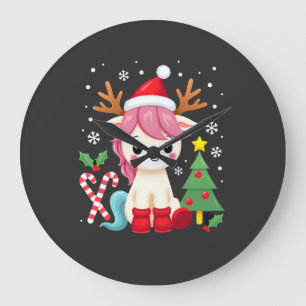 Grande Horloge Ronde Licorne de Noël Mignonne Magique Xmas Petite Fille
