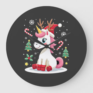 Grande Horloge Ronde Licorne de Noël Mignonne Magique Xmas Petite Fille