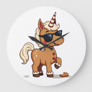 Grande Horloge Ronde Licorne de pain d'épice vintage avec lunettes de s