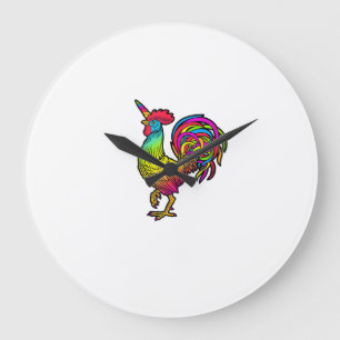 Grande Horloge Ronde Licorne de poulet arc-en-ciel Coq Image drôle d'an