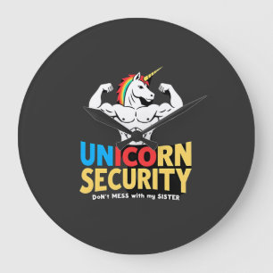 Grande Horloge Ronde Licorne de sécurité drôle de frère Ne plaisante pa