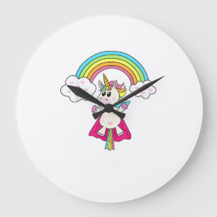 Grande Horloge Ronde Licorne de super-héros vole au T-Shirt T-Shirt arc