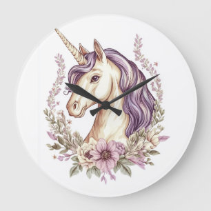 Grande Horloge Ronde Licorne Fantaisie Florale  (1)